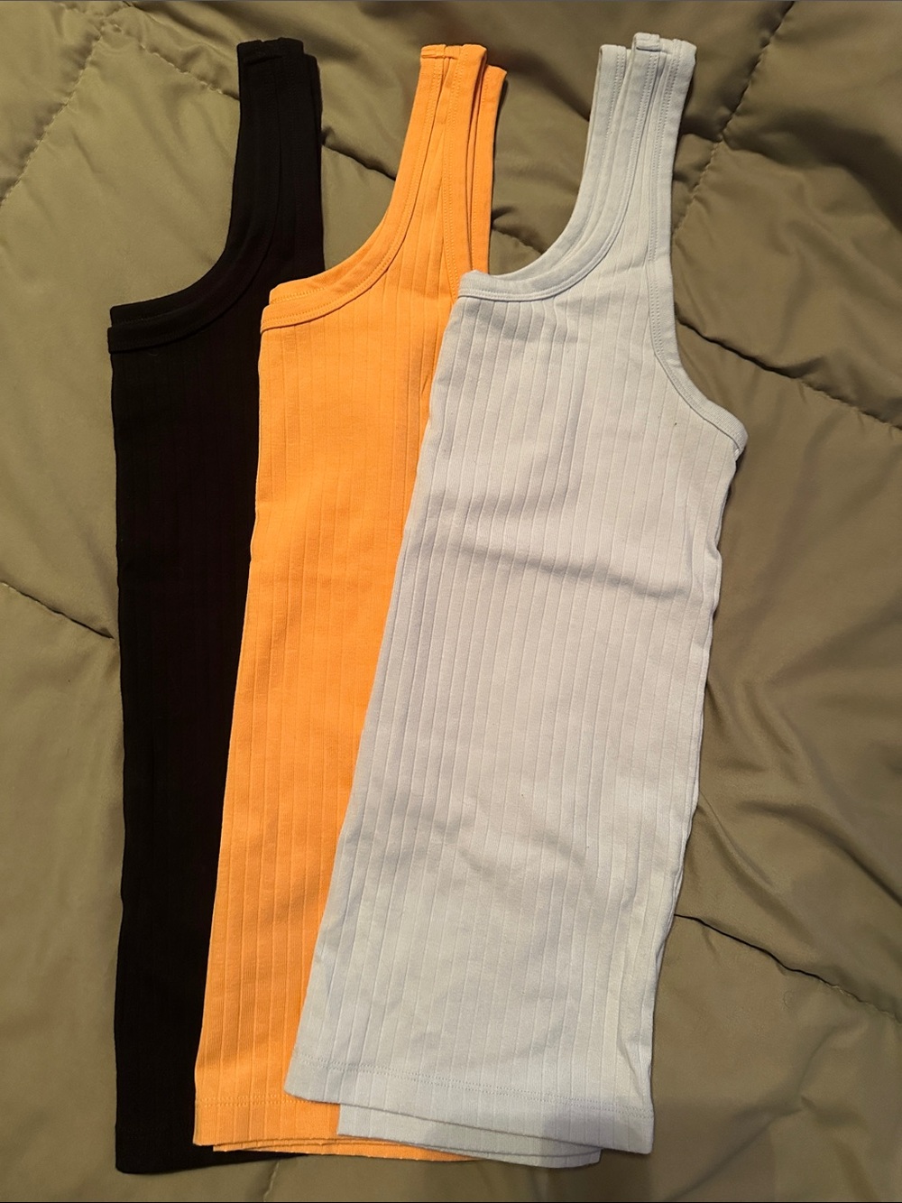 aerie Ribbed Tank Trio in Black, Orange, Light Blue